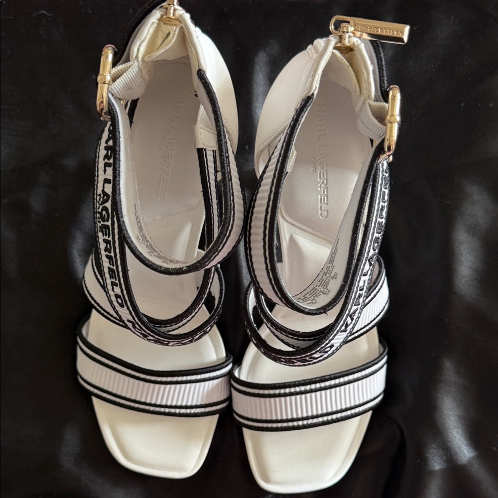 Karl Lagerfeld Black and White Strappy Heels